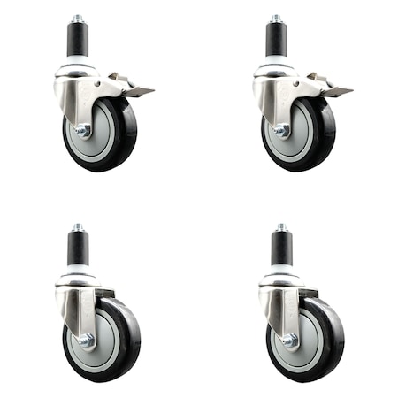 Service Caster 4 Inch 316SS Black Poly Swivel 1-1/4 Inch Expanding Stem Caster Lock Brake, 2PK SS316TTLEX20S414-PPUB-BLK-2-S-2-114